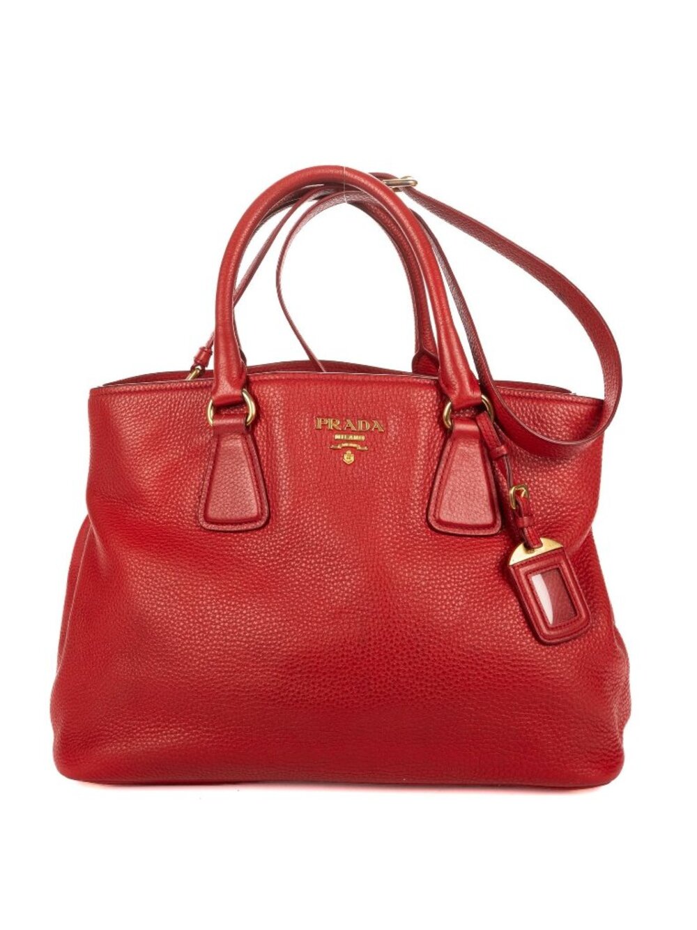 Prada Convertible Open Tote Bag Red Vitello Daino